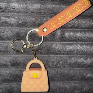 Designer-Inspired Peach Handbag Keychain with Gold Accents